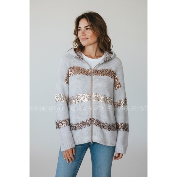 Brunello Cucinelli Sparkling Cardigan Sequins Gray Top Jacket Mohair Size XS - Picture 2 of 11